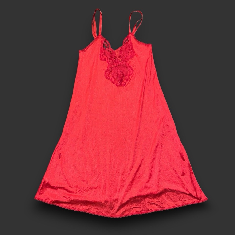 v i n t a g e :: Vibrant Floral Satin Nylon Lace Nightgown Slip Dress - Picture 7 of 14